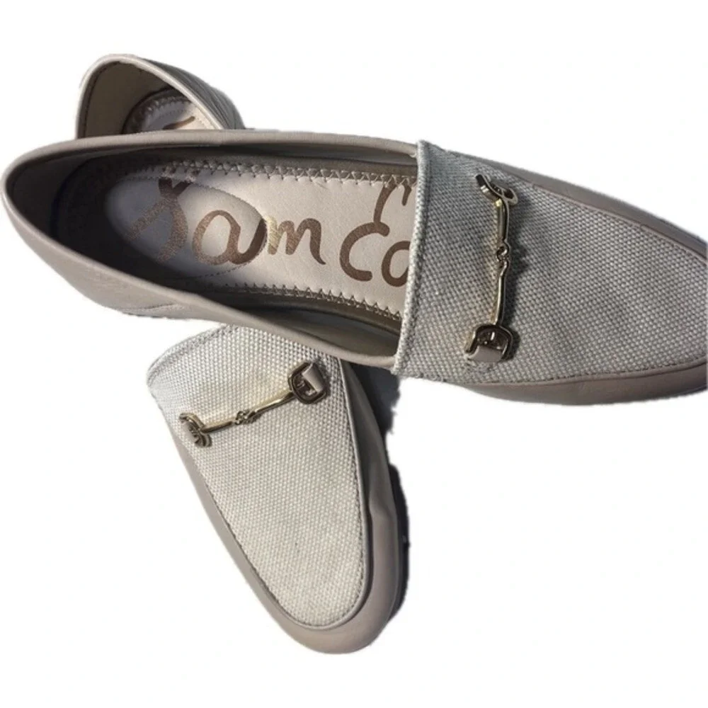 Sam Edelman Women's‎ Loafers Beige Textile Fabric Horsebit Slip On Shoes